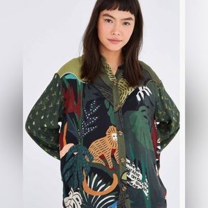 Farm Rio Tropical Printed Green Dress Shirt - Good Condition Size XL